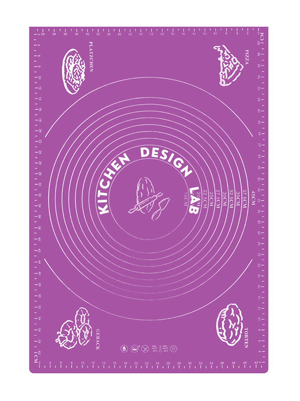 2'li Set Mor 45x65 Cm Silikon Hamur Açma Matı Ve Antrasit Silikon Merdane-1