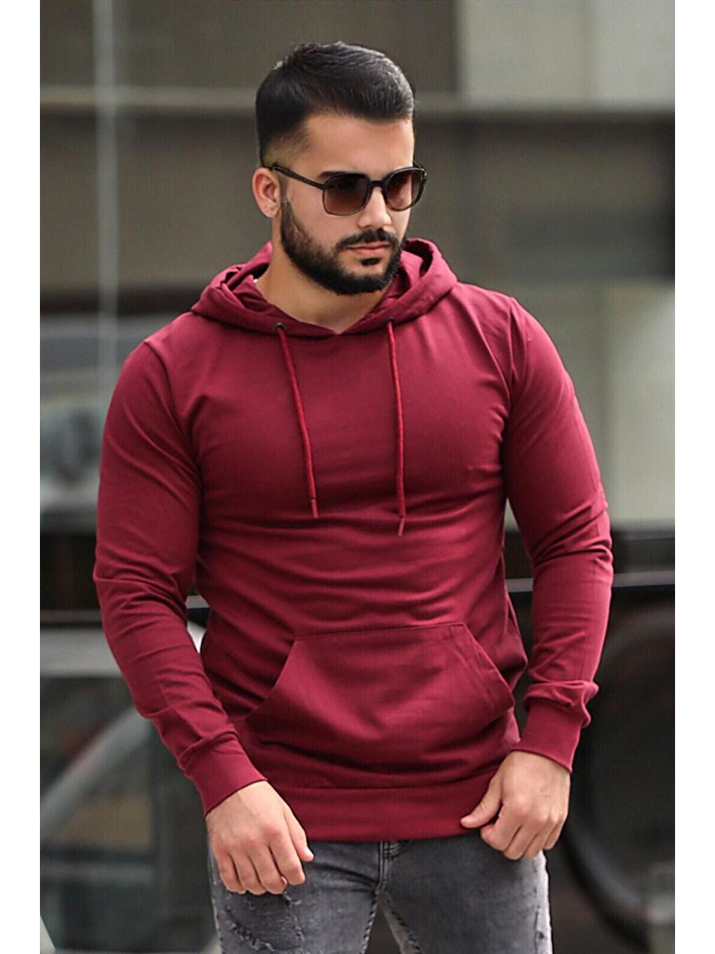 Basic Bordo Kapüşonlu Sweatshirt 4117