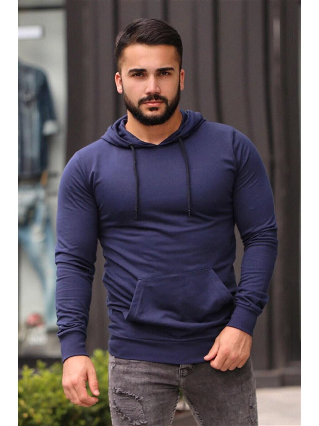 Basic Lacivert kapüşonlu Sweatshirt 4117