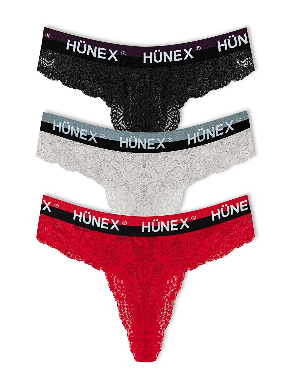 Siyah Dantelli Yazılı Lastik Tanga Kadın Külot 3'Lü