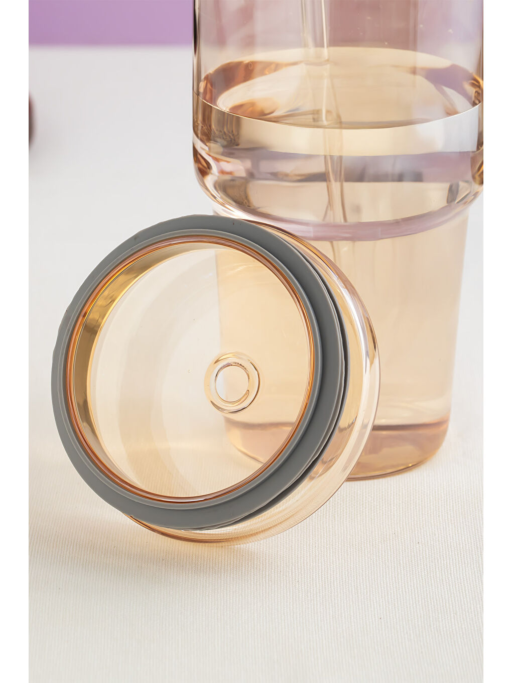 Renksiz 3483-1 Vakumlu Kapaklı Pipetli ve Kulplu Bardak 900ml Cam Termos Mug-2