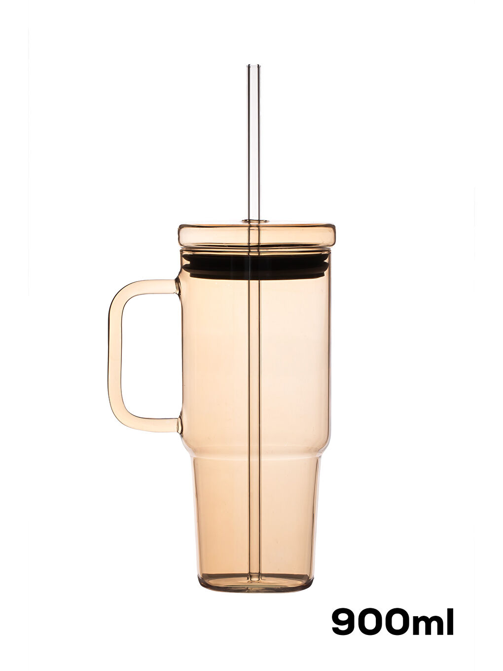 Renksiz 3483-1 Vakumlu Kapaklı Pipetli ve Kulplu Bardak 900ml Cam Termos Mug-3