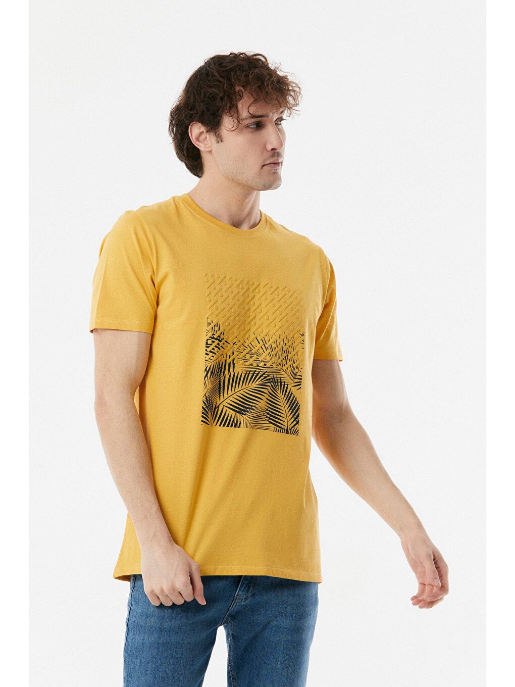 Sarı Baskılı Bisiklet Yaka Tişört-2