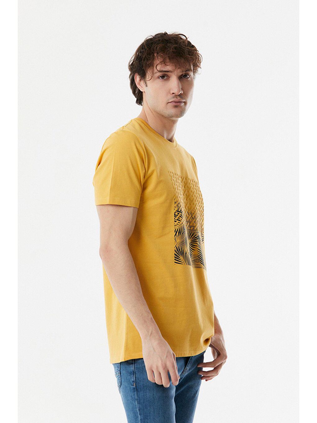 Sarı Baskılı Bisiklet Yaka Tişört-3