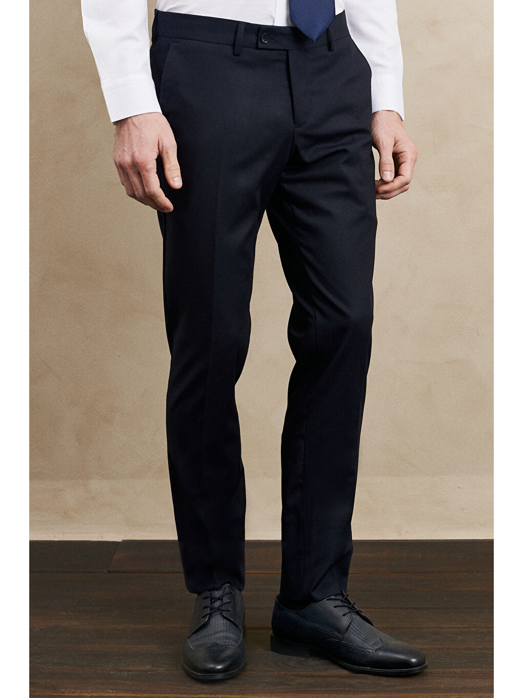 Erkek Lacivert Slim Fit Dar Kesim Mono Yaka Desenli Yelekli Takım Elbise-7