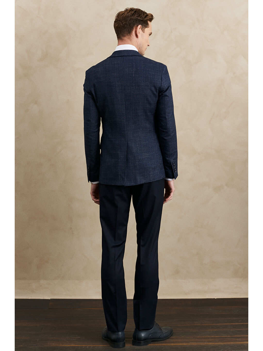 Erkek Lacivert Slim Fit Dar Kesim Mono Yaka Desenli Yelekli Takım Elbise-8