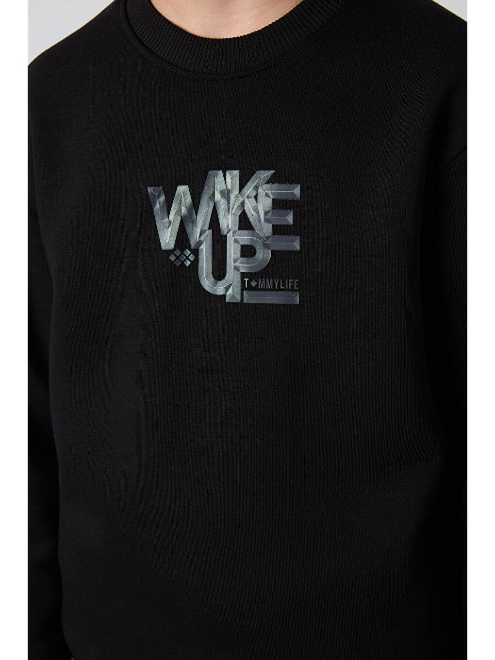 Siyah Pamuklu Kalın İçi Tüylü Yumuşak Dokulu Standart Fit Baskılı Erkek Çocuk Eşofman Takım - 11253-3