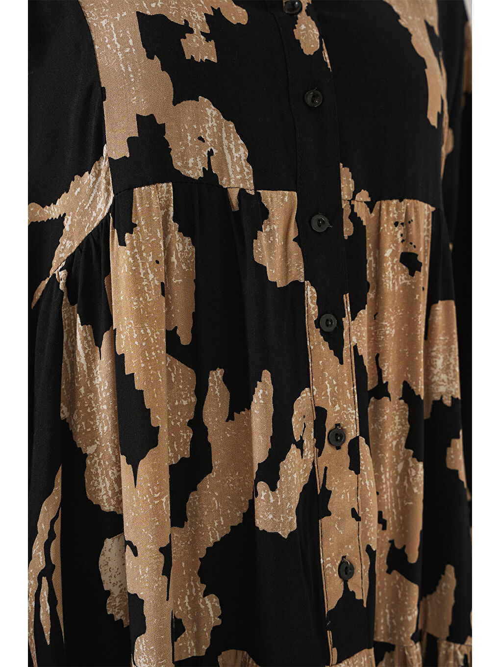 2423 Otantik Desenli Tesettür Elbise - A.Bej-4