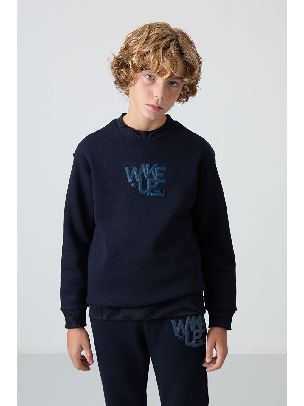 Lacivert Pamuklu Kalın İçi Tüylü Yumuşak Dokulu Standart Fit Baskılı Erkek Çocuk Eşofman Takım - 11-1