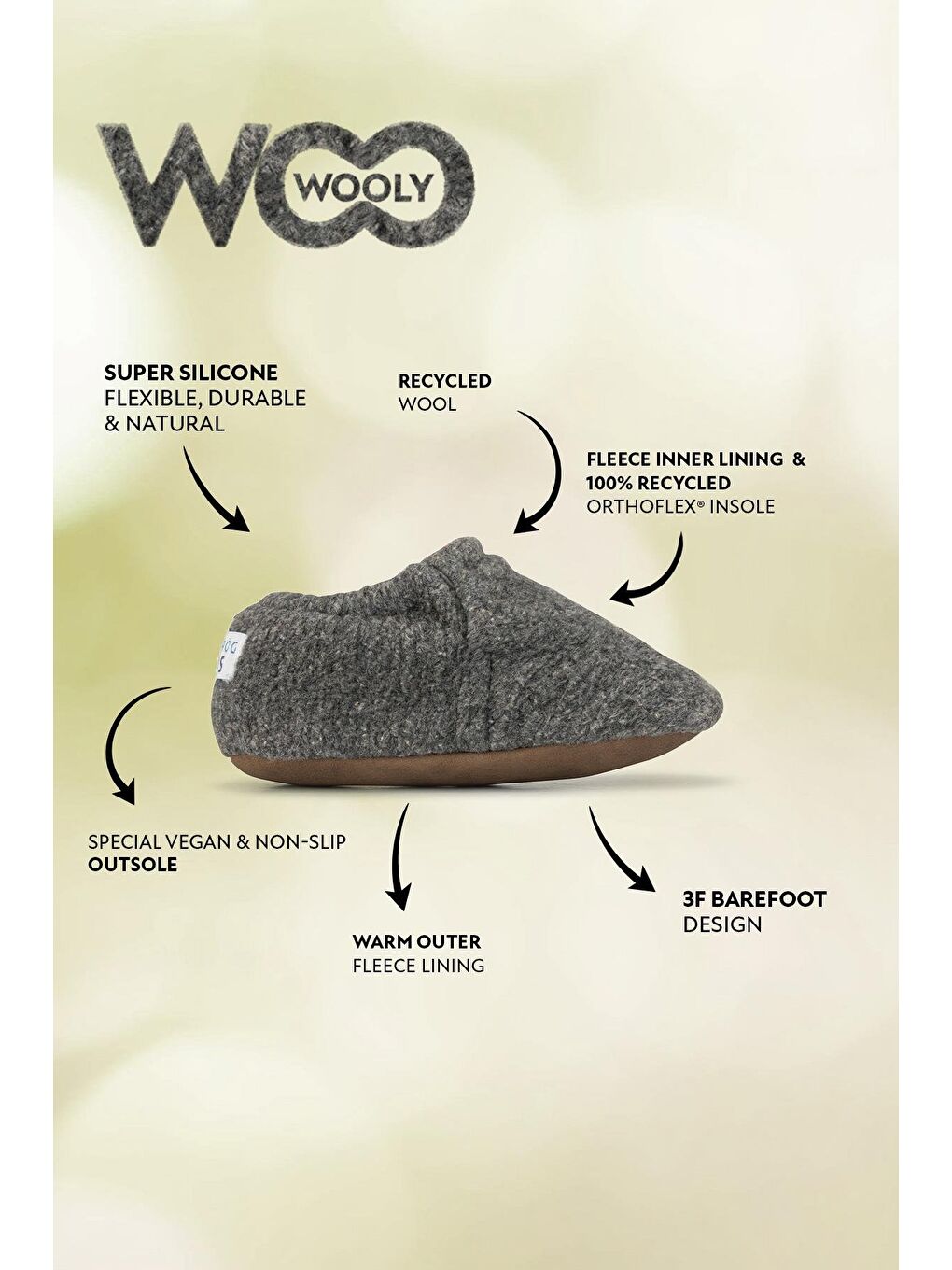 Recycled Woo Wooly Yünlü Gri Barefoot Patik (Hediye Seti)-1