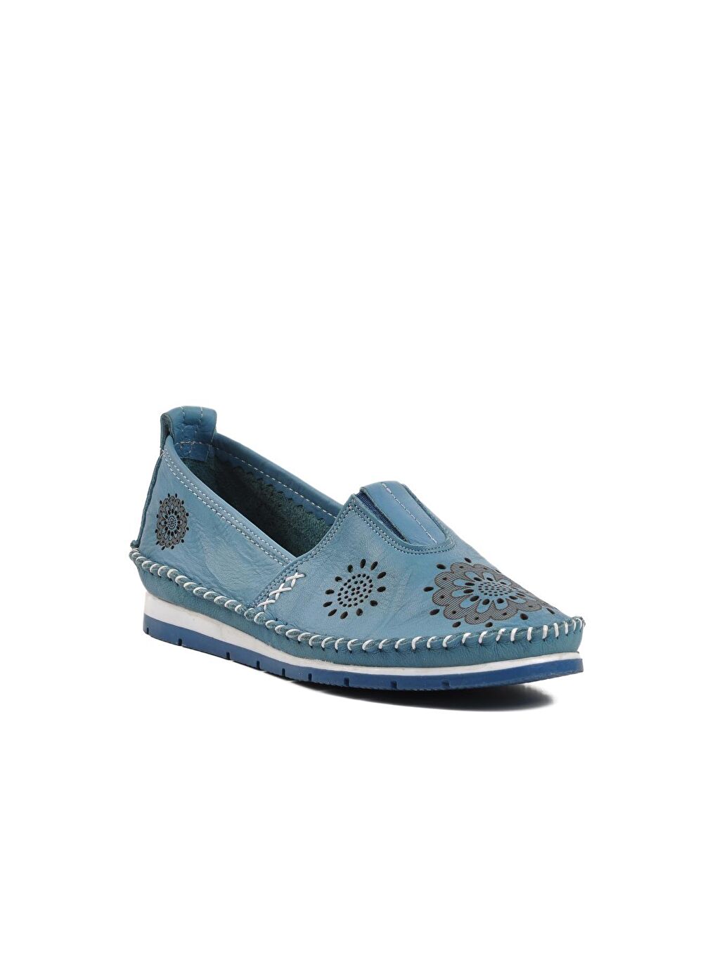 Kadın Mavi Hakiki Deri Babet Ayakkabı 65-2