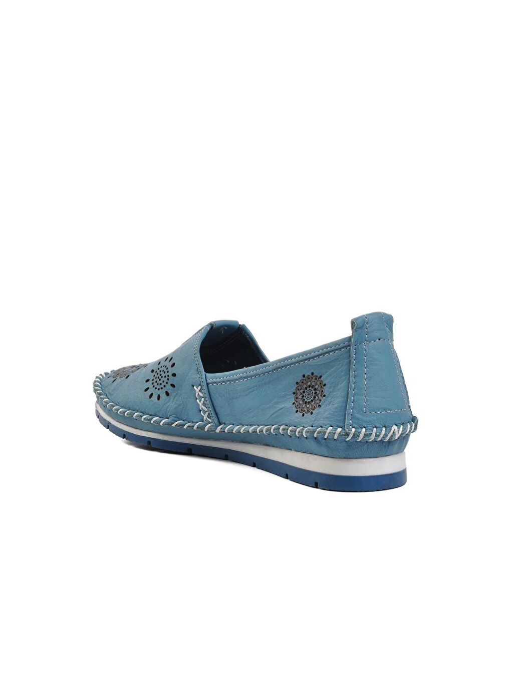 Kadın Mavi Hakiki Deri Babet Ayakkabı 65-3