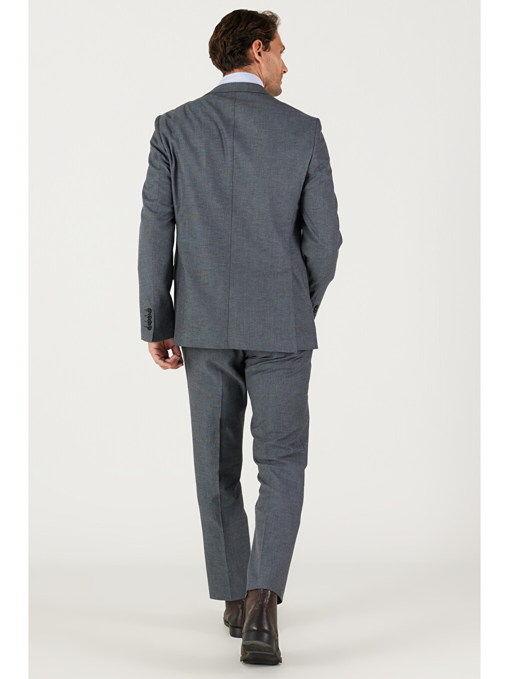 Erkek Antrasit Slim Fit Dar Kesim Mono Yaka Armürlü Klasik Takım Elbise-6
