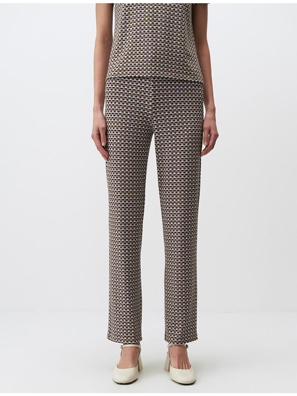 Karışık Yüksek Bel Desenli Örme Pantolon-1