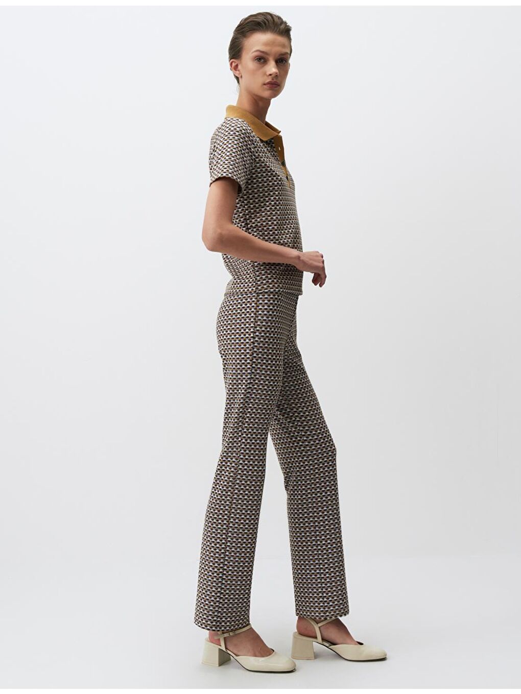 Karışık Yüksek Bel Desenli Örme Pantolon-2