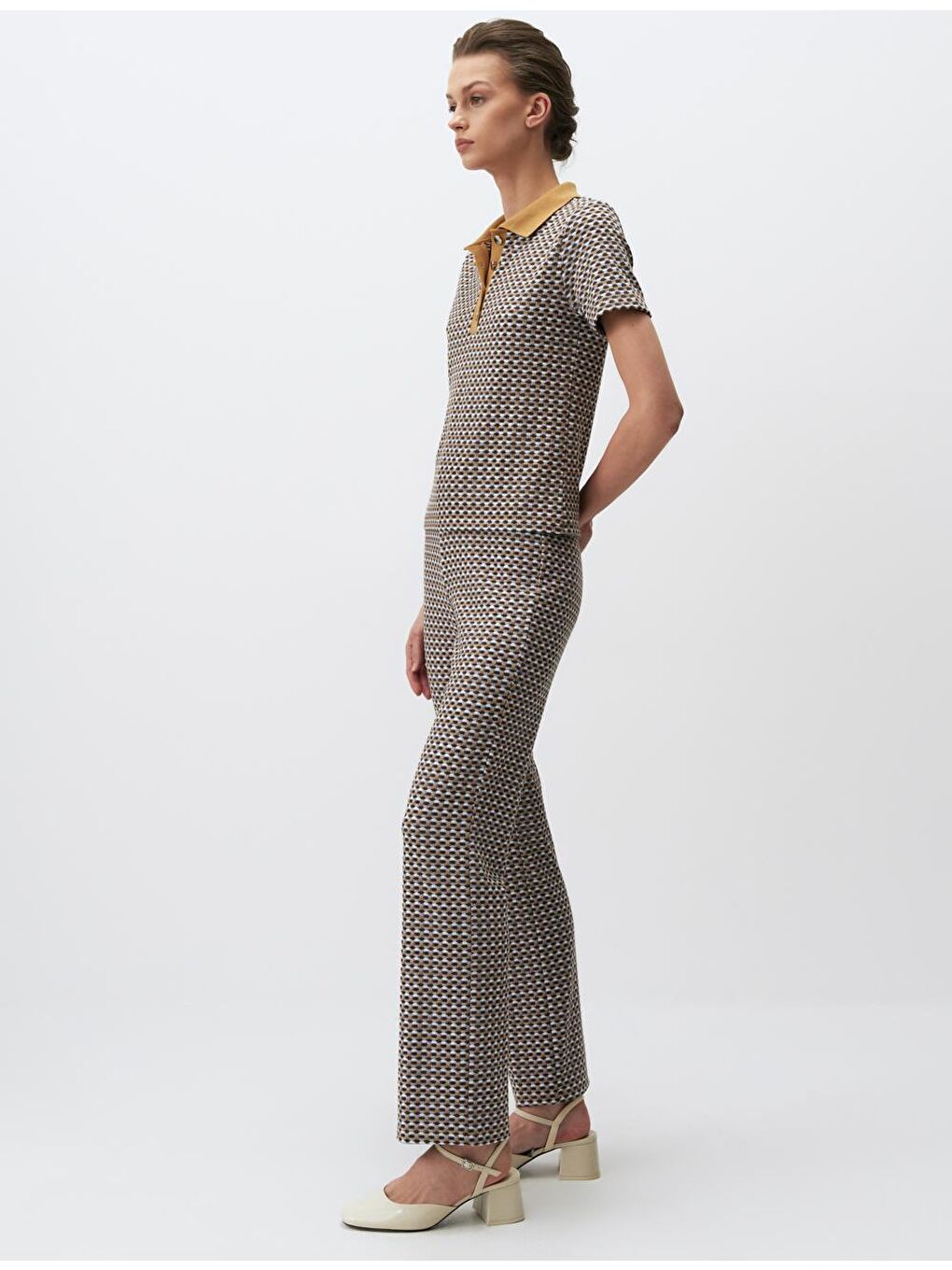 Karışık Yüksek Bel Desenli Örme Pantolon-3