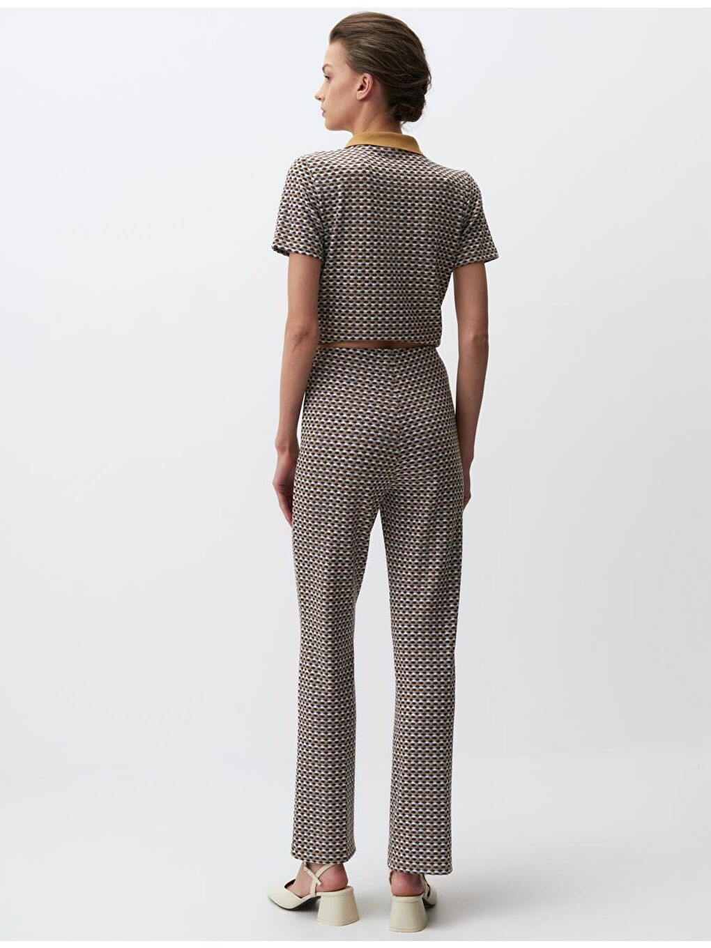 Karışık Yüksek Bel Desenli Örme Pantolon-4