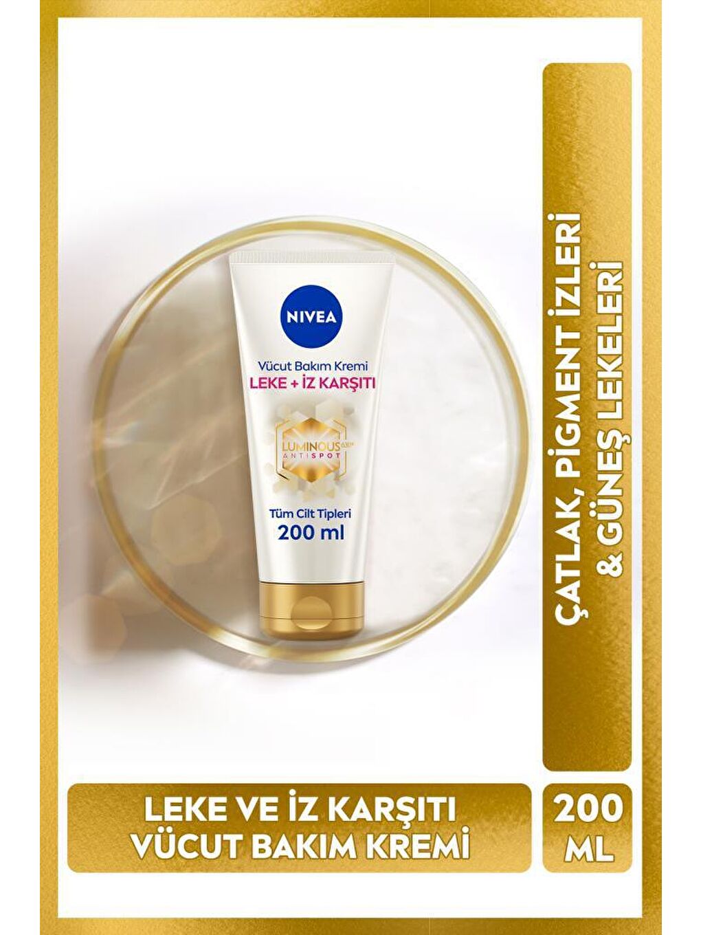 NIVEA Şeffaf Luminous Leke ve İz Karşıtı Vücut Bakım Kremi 200ml, Çatlak ve Güneş Lekesi, 48 Saat Nemlendirici