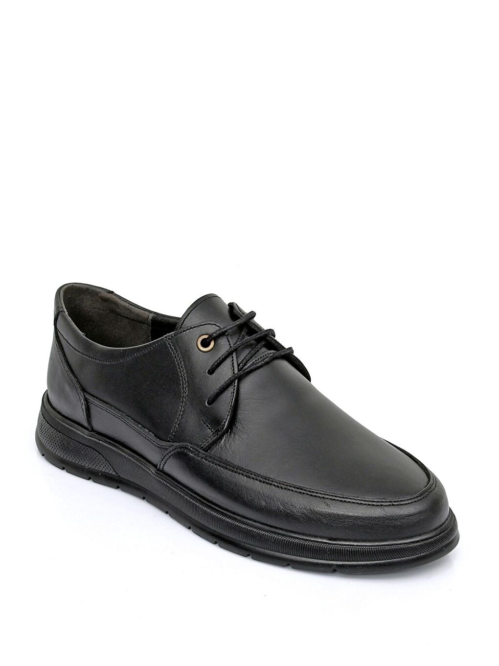 Siyah Hakiki Deri Yuvarlak Burun Kauçuk Taban Bağcıklı Erkek Ayakkabı 01308-3