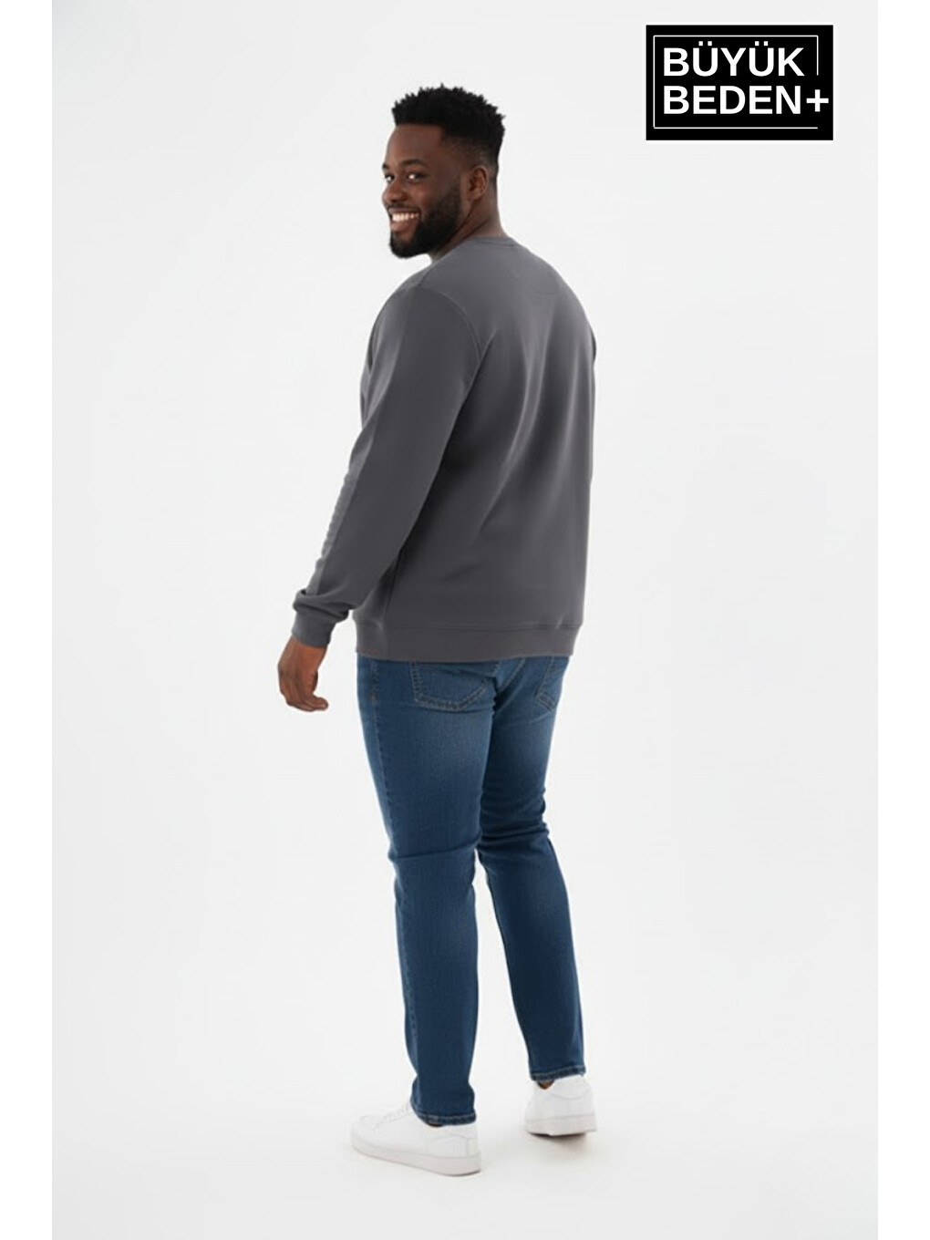 Gri Erkek Büyük Beden Brooklyn 1970 Baskılı Bisilet Yaka İnce Sweatshirt Spr26bsw956-3-1