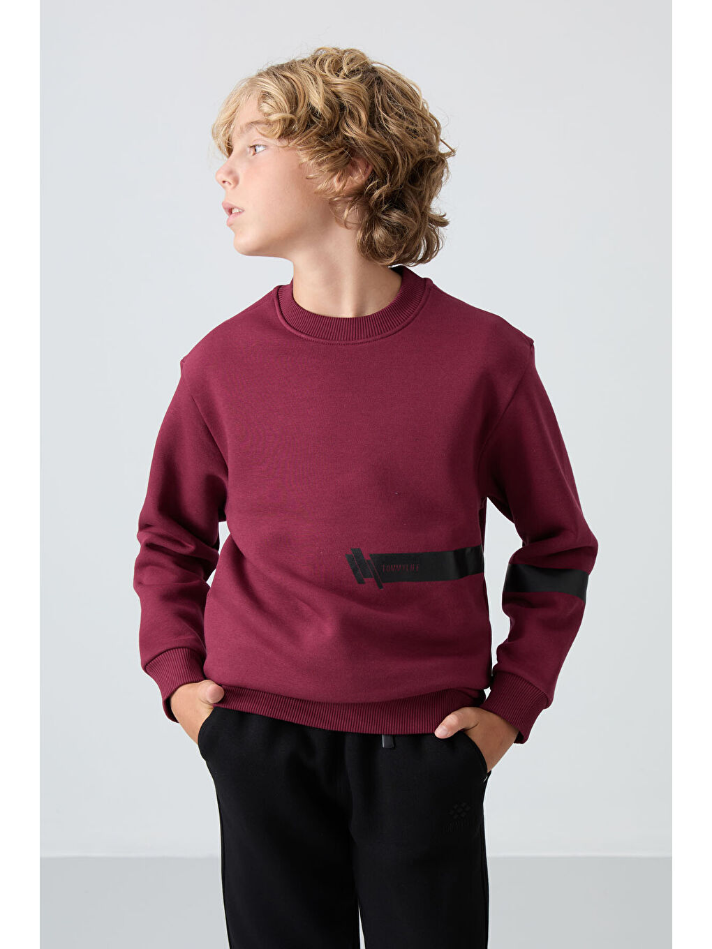 Mor Erguvan Pamuklu Kalın İçi Tüylü Yumuşak Dokulu Standart Fit Baskılı Erkek Çocuk Sweatshirt - 11238-3