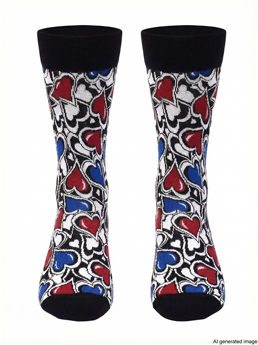 Siyah Kalp Desenli Soket Çorap