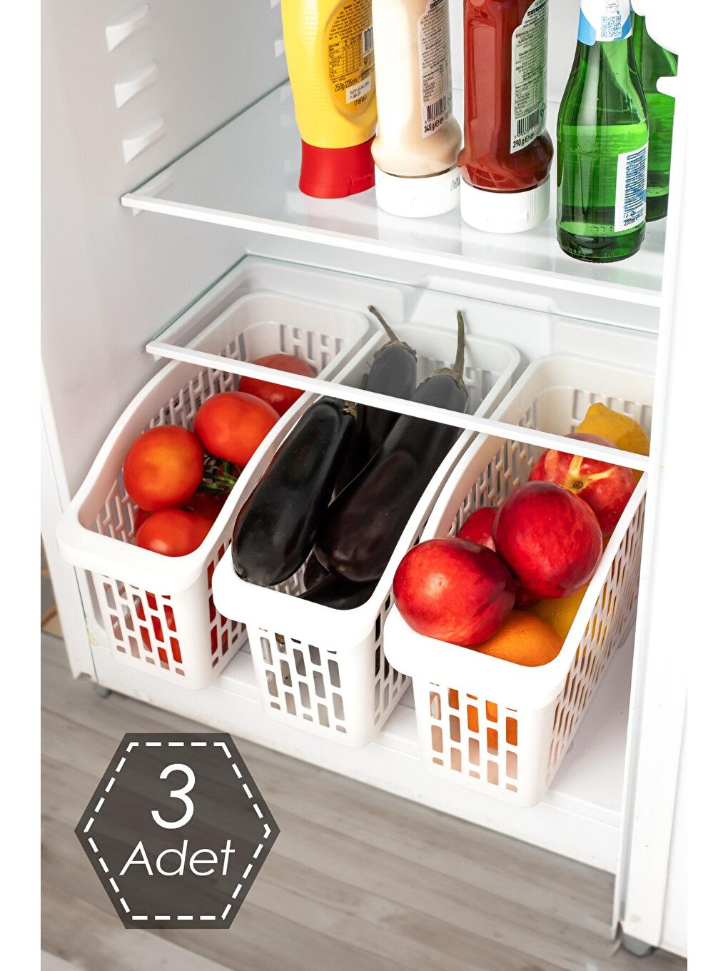 Beyaz Org-22 3 lü Çok Amaçlı Buzdolabı İçi Düzenleyici Sebze Meyve Organizer Sepet