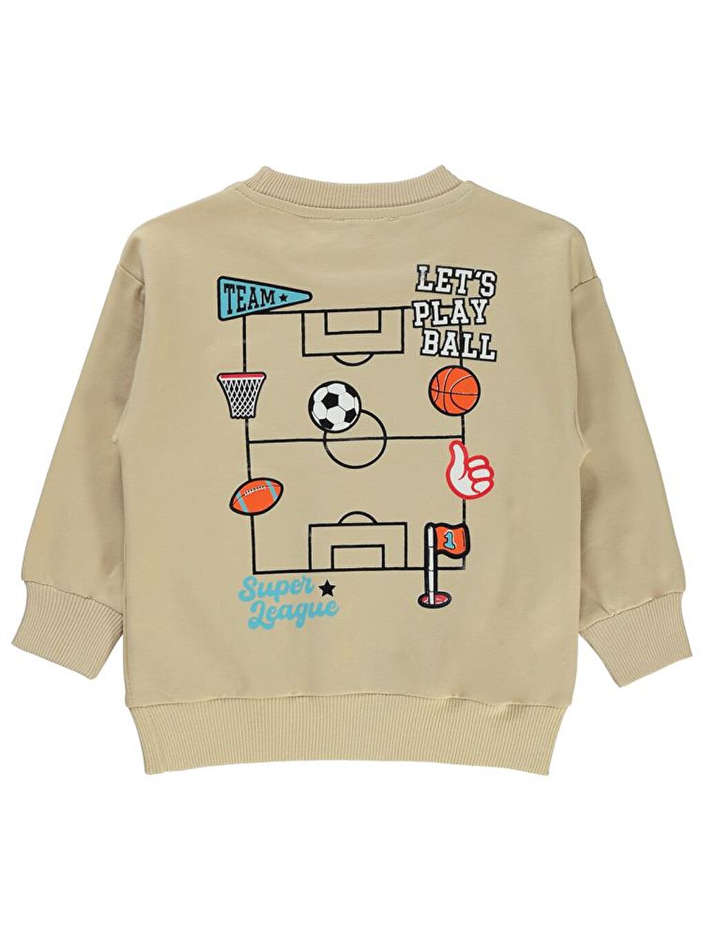Boys Lets Play Ball Baskılı 2-5 Yaş Sweatshirt - Bej 3-4 Yaş