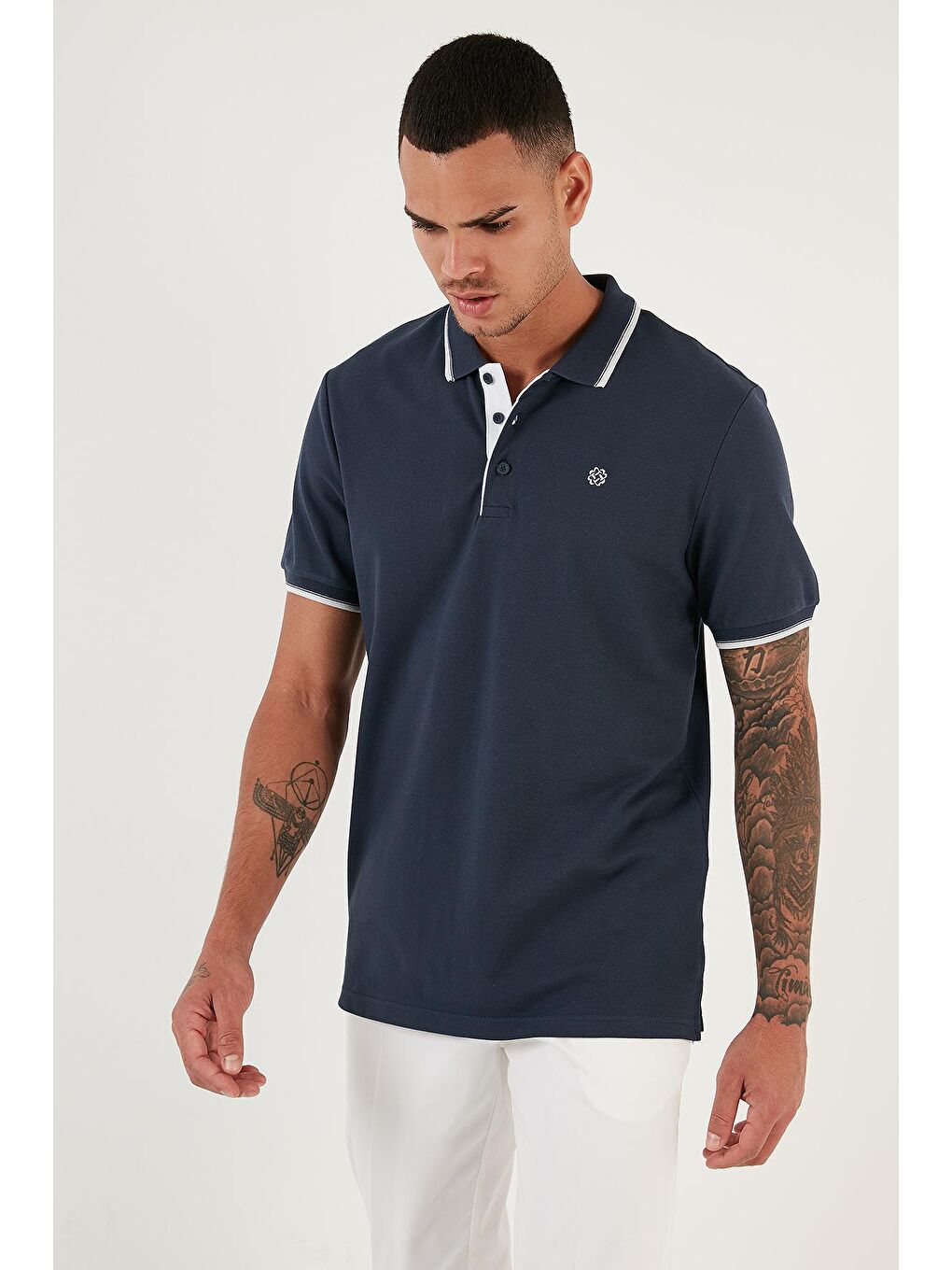 Lacivert %100 Pamuk Düğmeli Slim Fit Polo Tişört 5902118-5