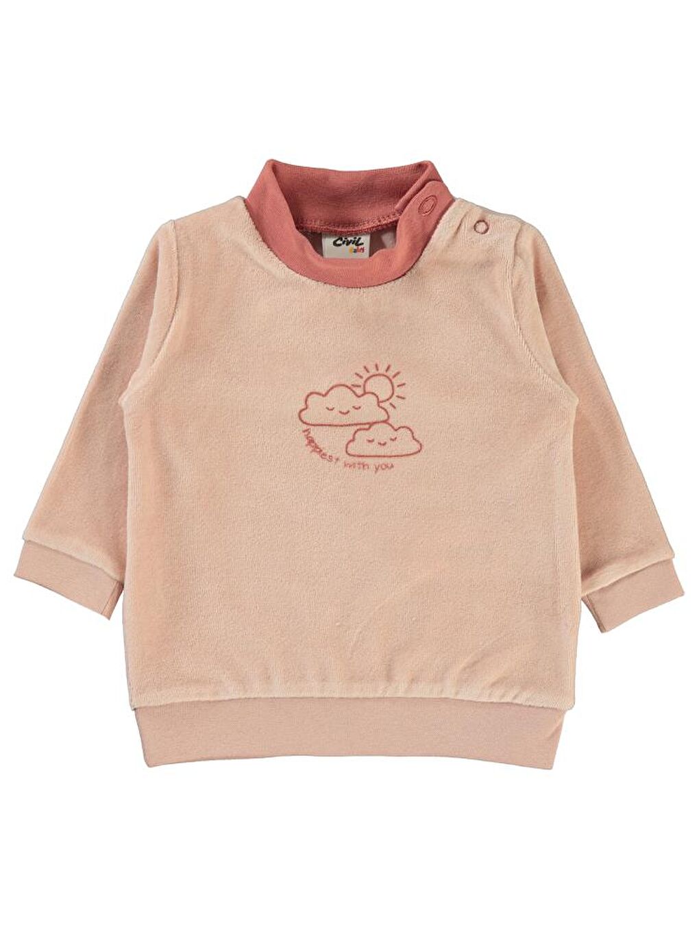 Pembe Baby Bulut Baskılı Boğazlı 6-18 Ay Sweatshirt - Pudra 9-12 Ay