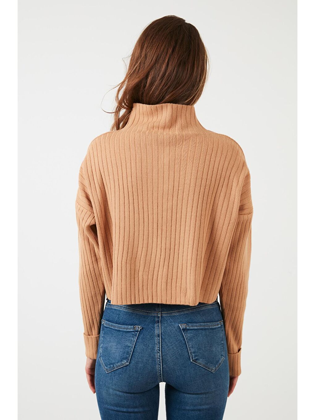 Kahverengi Düğmeli Dik Yaka Fitilli Örme Hırka 4616003-4