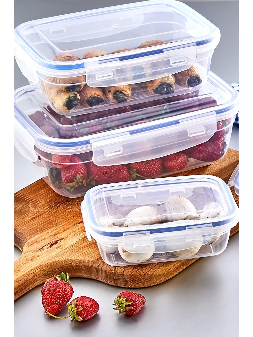 Beyaz Dikdörtgen Sızdırmaz Vakum Kapaklı 4 Adet Saklama Kabı | Saklama Kap Seti-1