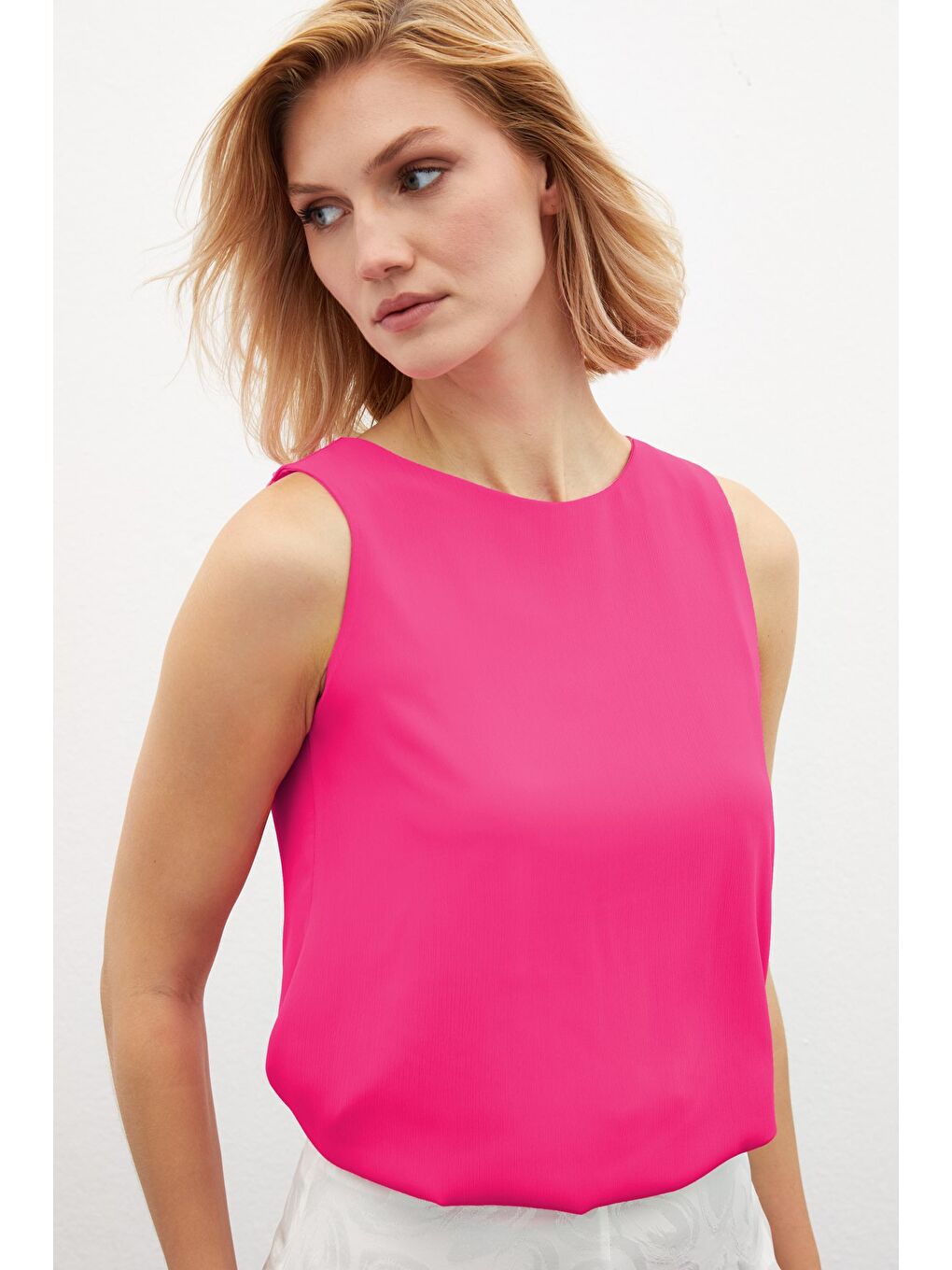 Kolsuz Salaş Bluz - Fuşya-3