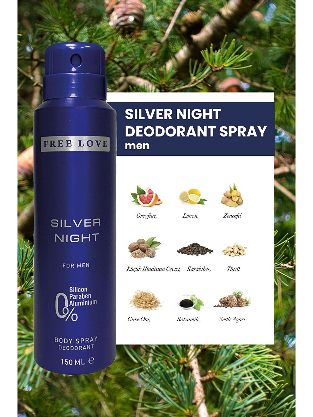 Free Love Karışık Silver Night EDP Erkek Parfüm 100 ml ve Deodorant 150 ml 3 Adet - 2