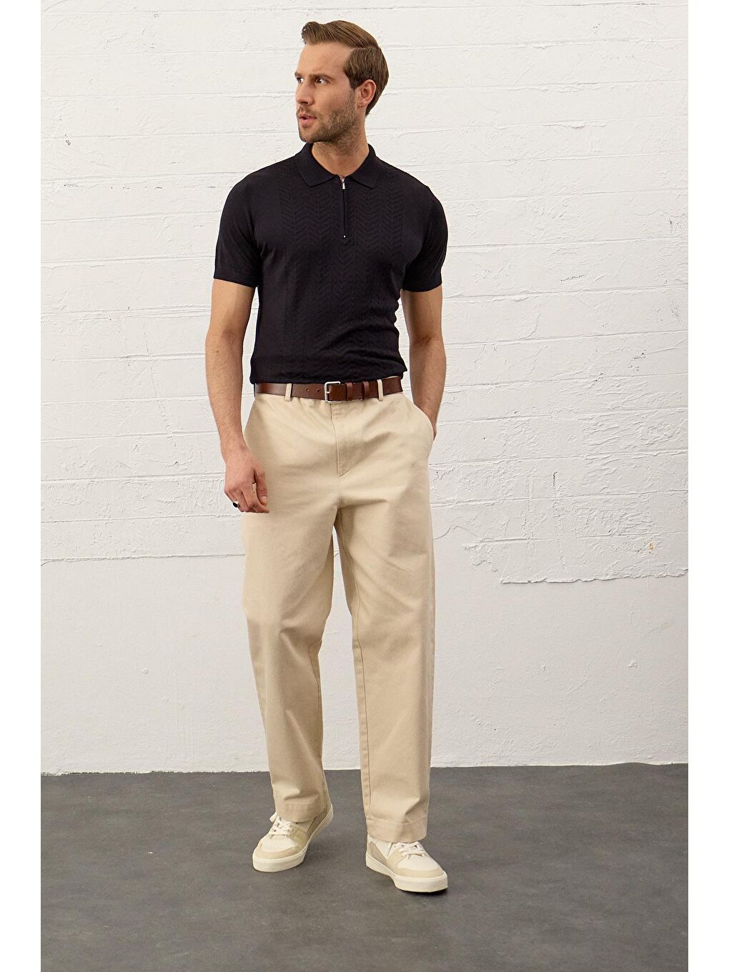 Erkek Slim-Fit Polo Yaka Yazlık Triko Tişört Koyu Lacivert-5