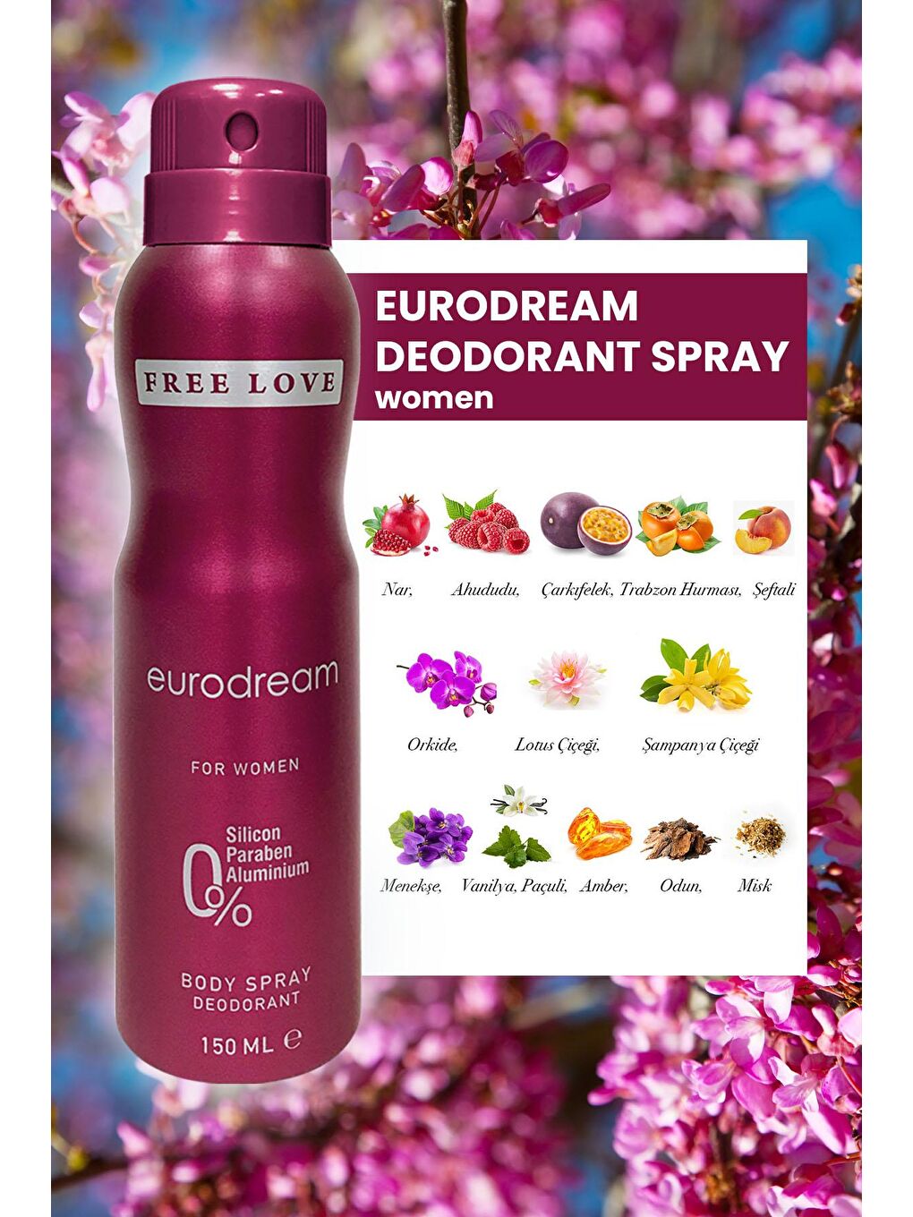 Free Love Karışık Eurodream EDP Kadın Parfüm 100 ml ve Deodorant 150 ml 3 Adet - 2