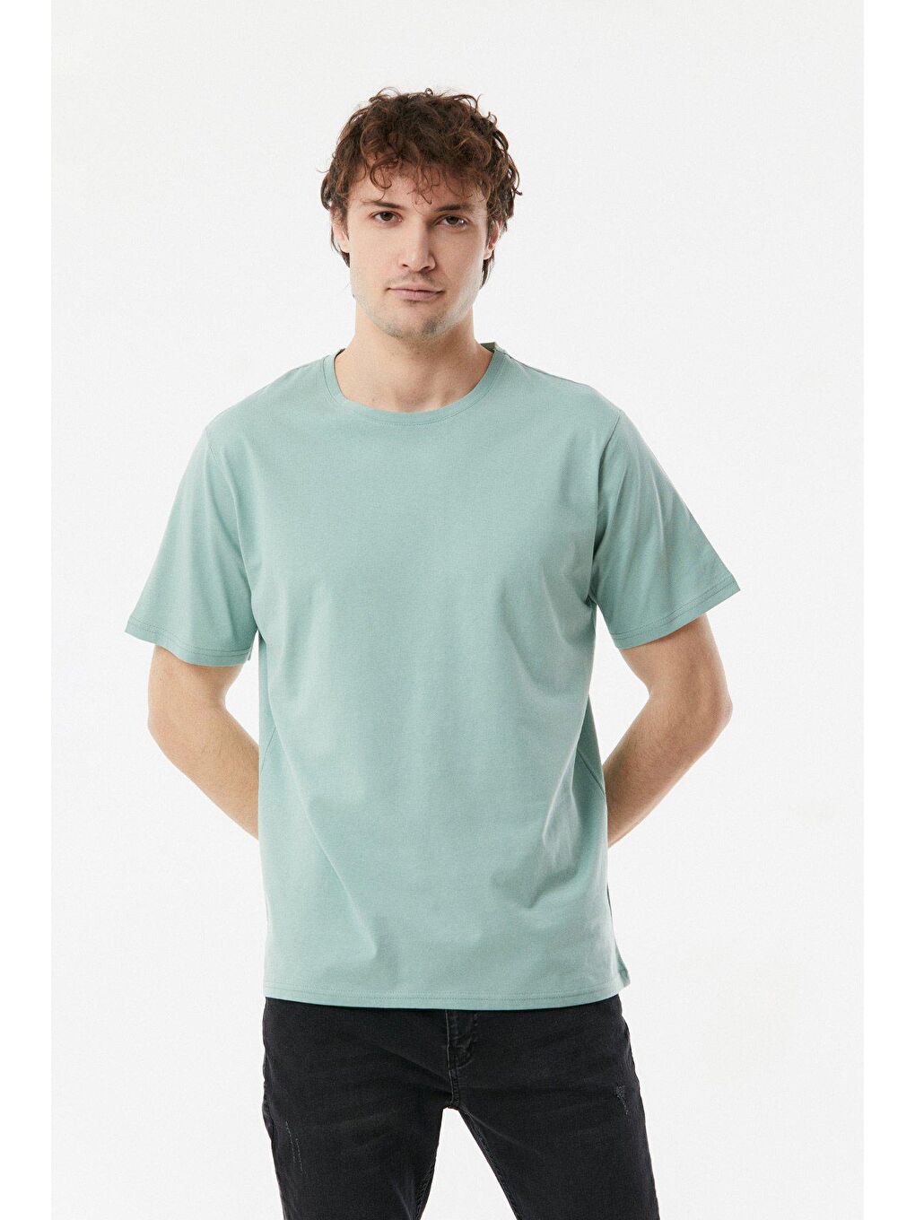 Turkuaz Basic Bisiklet Yaka Tişört