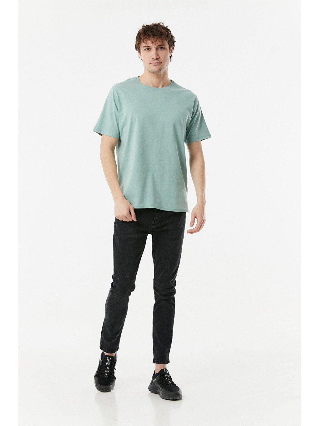 Turkuaz Basic Bisiklet Yaka Tişört-1