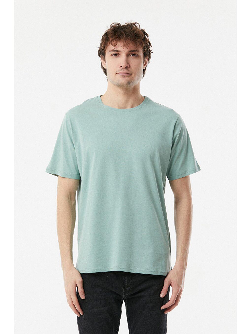 Turkuaz Basic Bisiklet Yaka Tişört-4