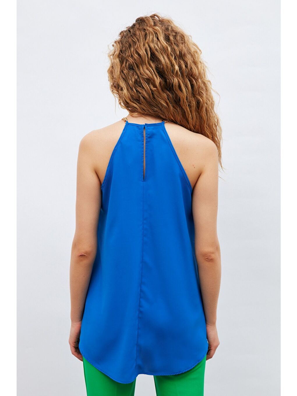 Zincir Detaylı Volanlı Bluz - Sax Mavi-8