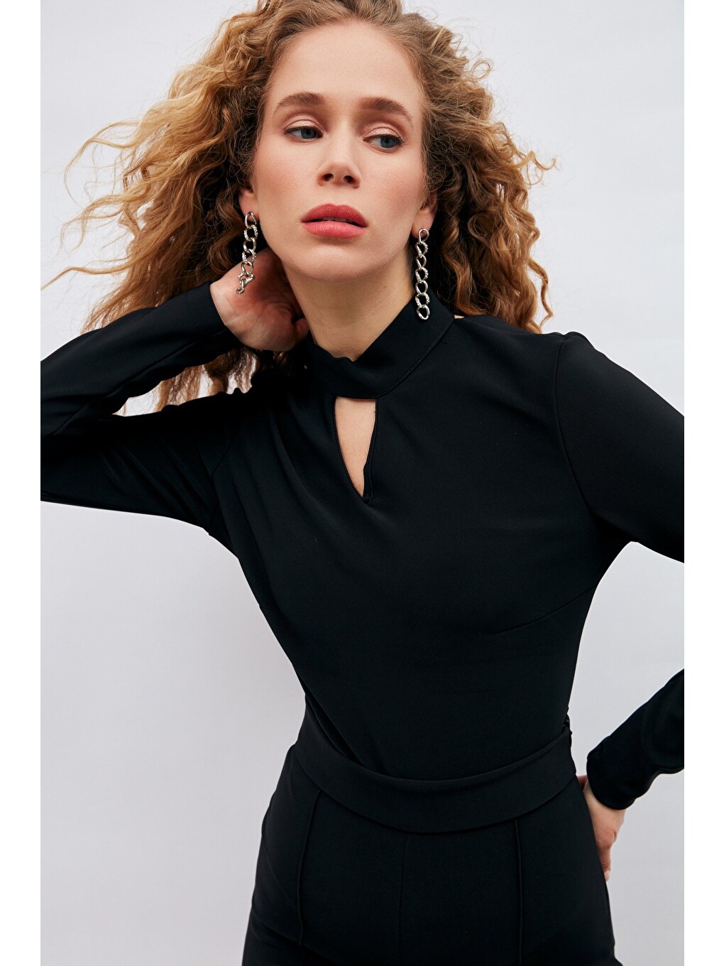 Sırt Detaylı Bodysuit Bluz - Siyah-1