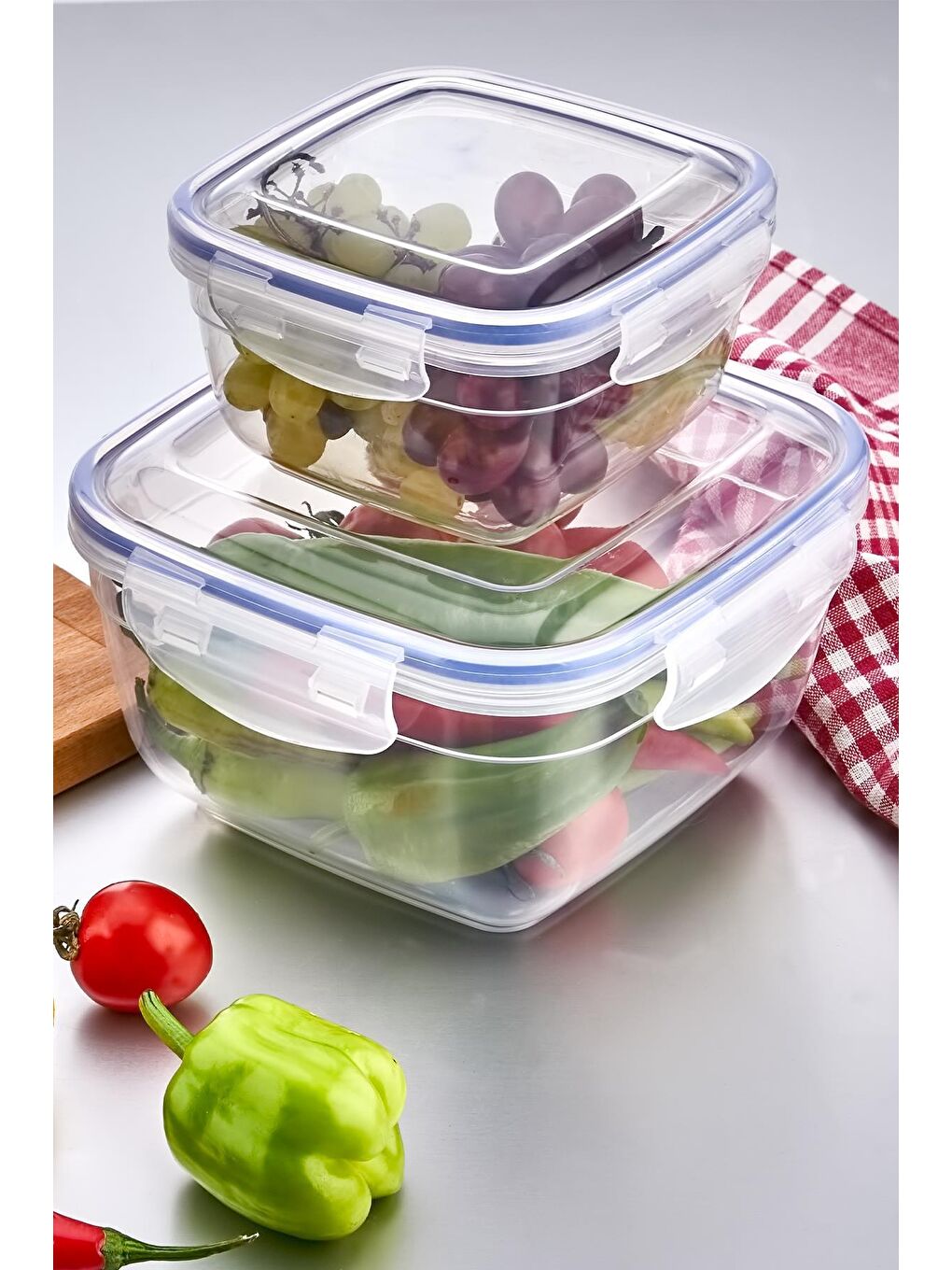 Beyaz Kare Sızdırmaz Vakum Kapaklı 4 Adet Saklama Kabı | Saklama Kap Seti-2