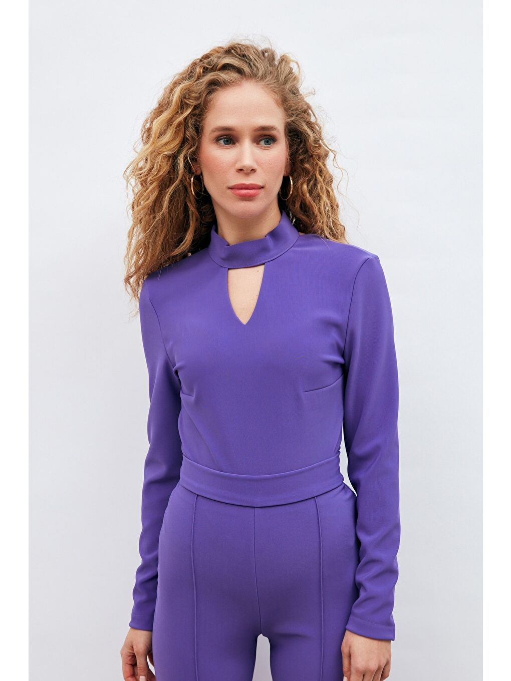 Sırt Detaylı Bodysuit Bluz - Mor-2