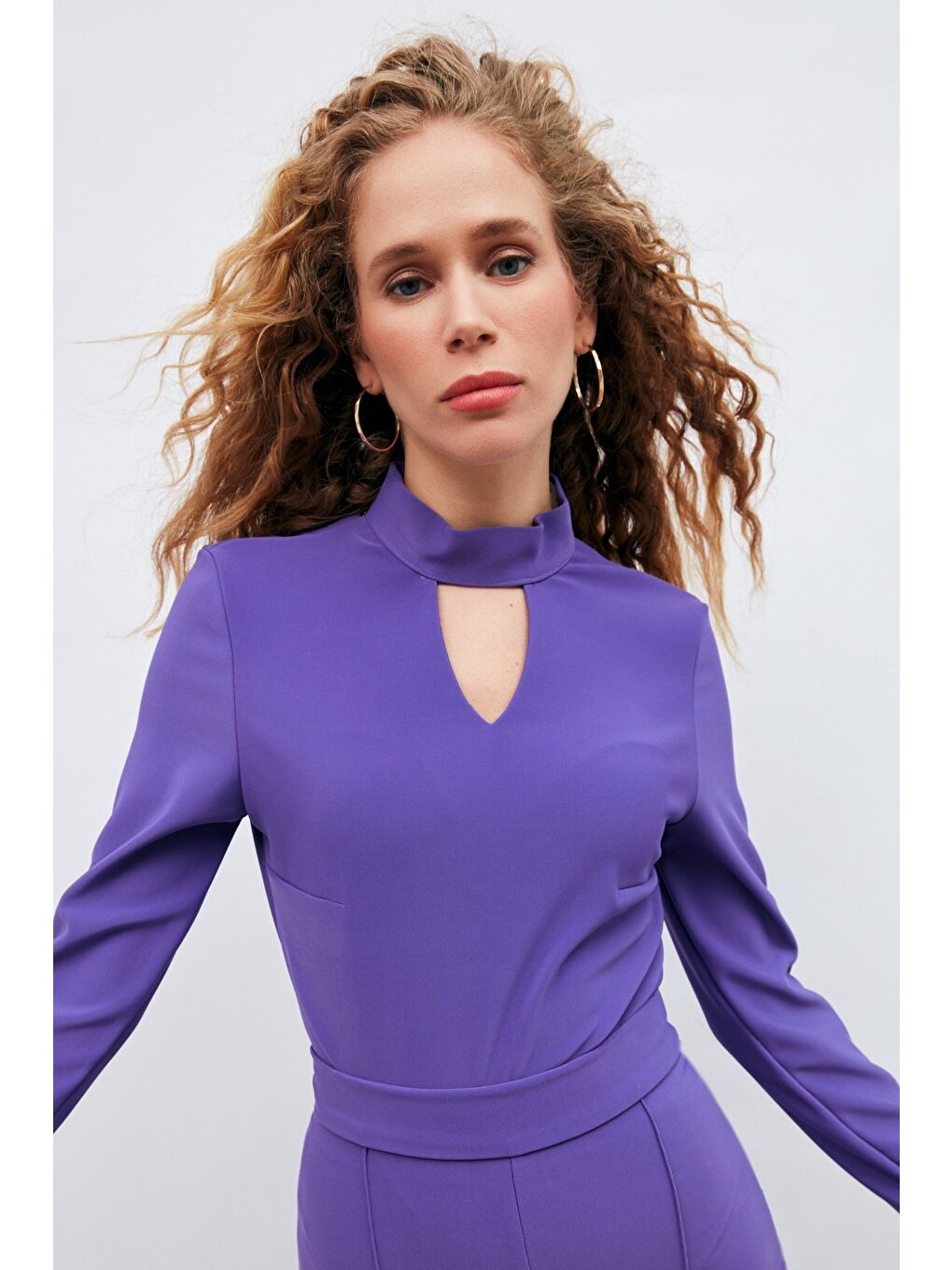 Sırt Detaylı Bodysuit Bluz - Mor-3