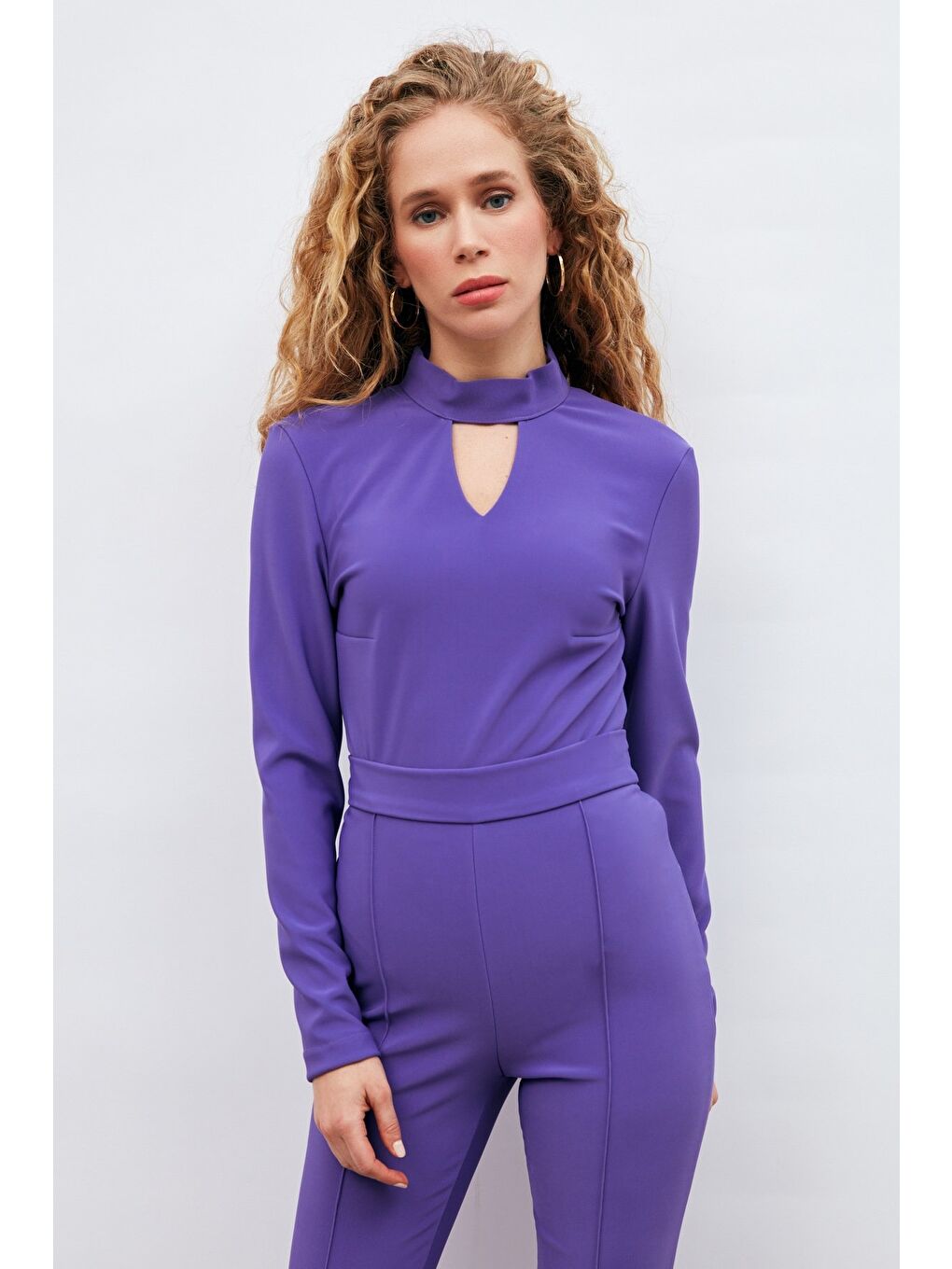 Sırt Detaylı Bodysuit Bluz - Mor-4