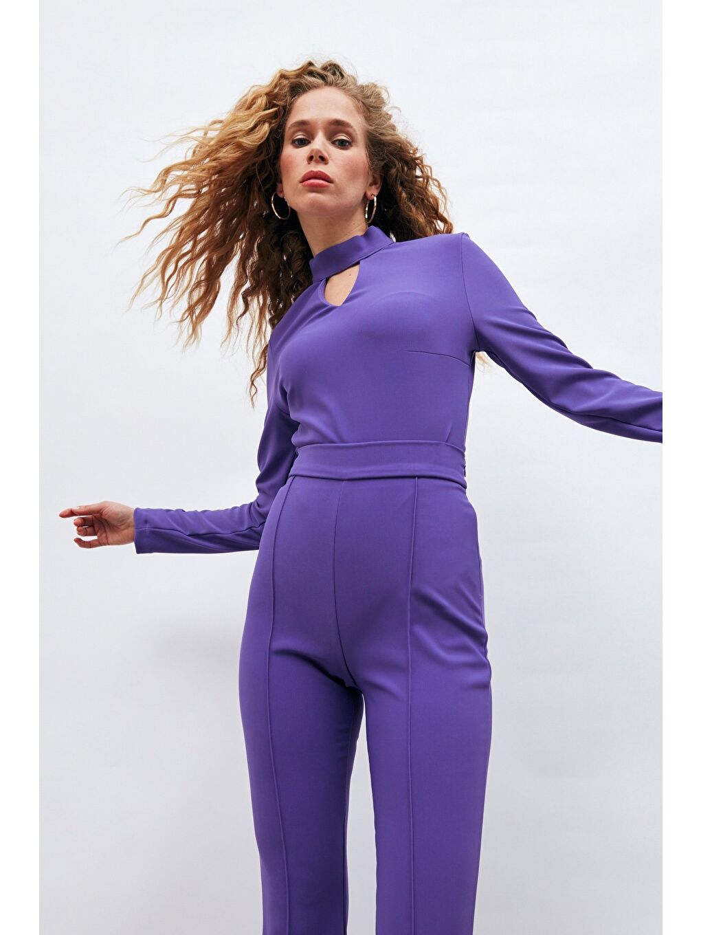 Sırt Detaylı Bodysuit Bluz - Mor-5