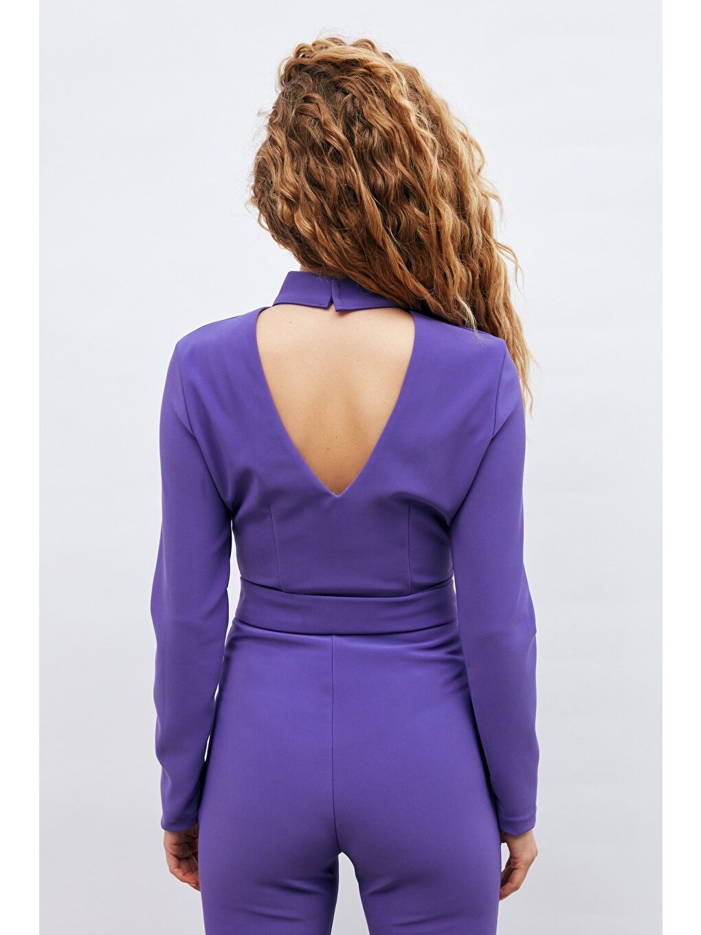 Sırt Detaylı Bodysuit Bluz - Mor-6