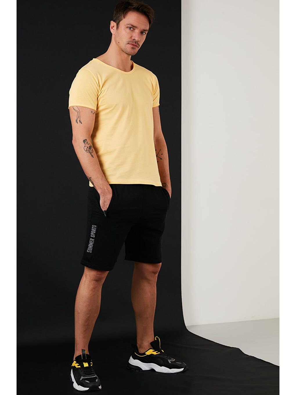 Sarı % 100 Pamuklu Bisiklet Yaka Basic Tişört 5412008-1