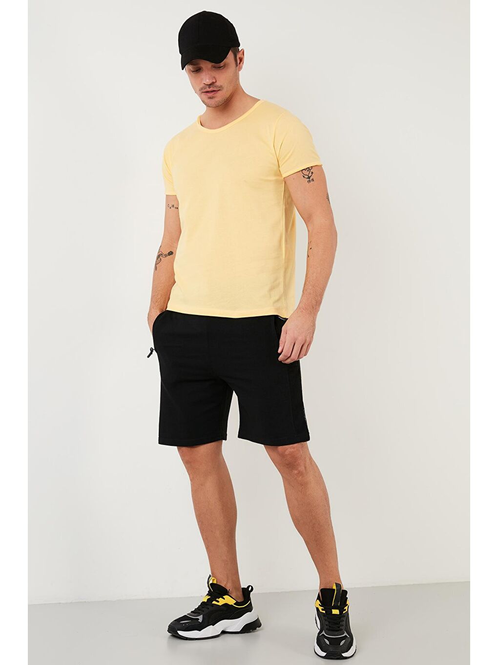 Sarı % 100 Pamuklu Bisiklet Yaka Basic Tişört 5412008-4