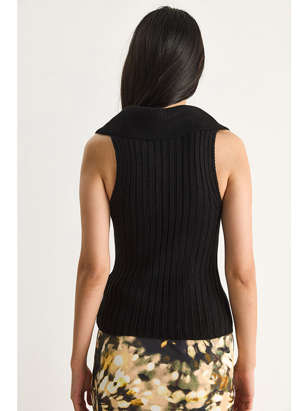 Siyah Kadın Yakalı Fitilli Yazlık Triko Bluz-6